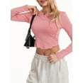 thumbnail image 6 of Caoirhny Women's Slim Fit Crop Tops Long Sleeve Round Neck Curved Hem Solid Color T-Shirt Dressy Blouses, 6 of 9