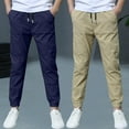 thumbnail image 2 of Hurxie Deals 2Pc Boys Cargo Pants Cotton Linen Drawstring Sweatpants Light Blue,7 Year, 2 of 8