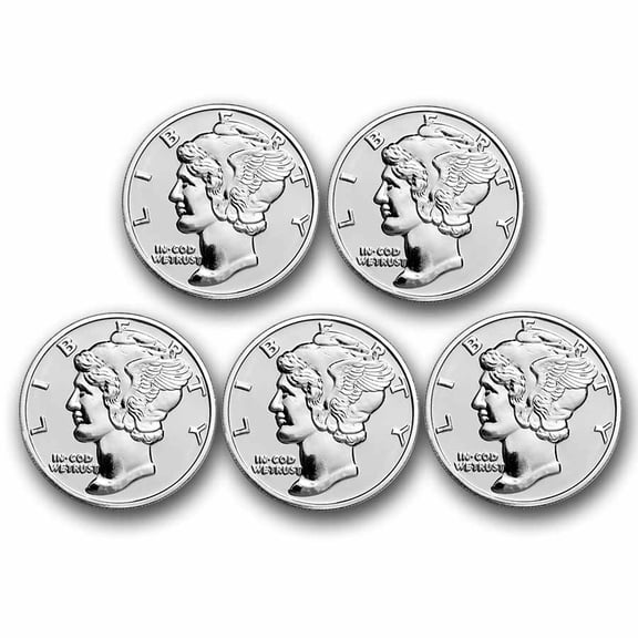 1 oz Silver Round - Mercury Dime - Lot of 5