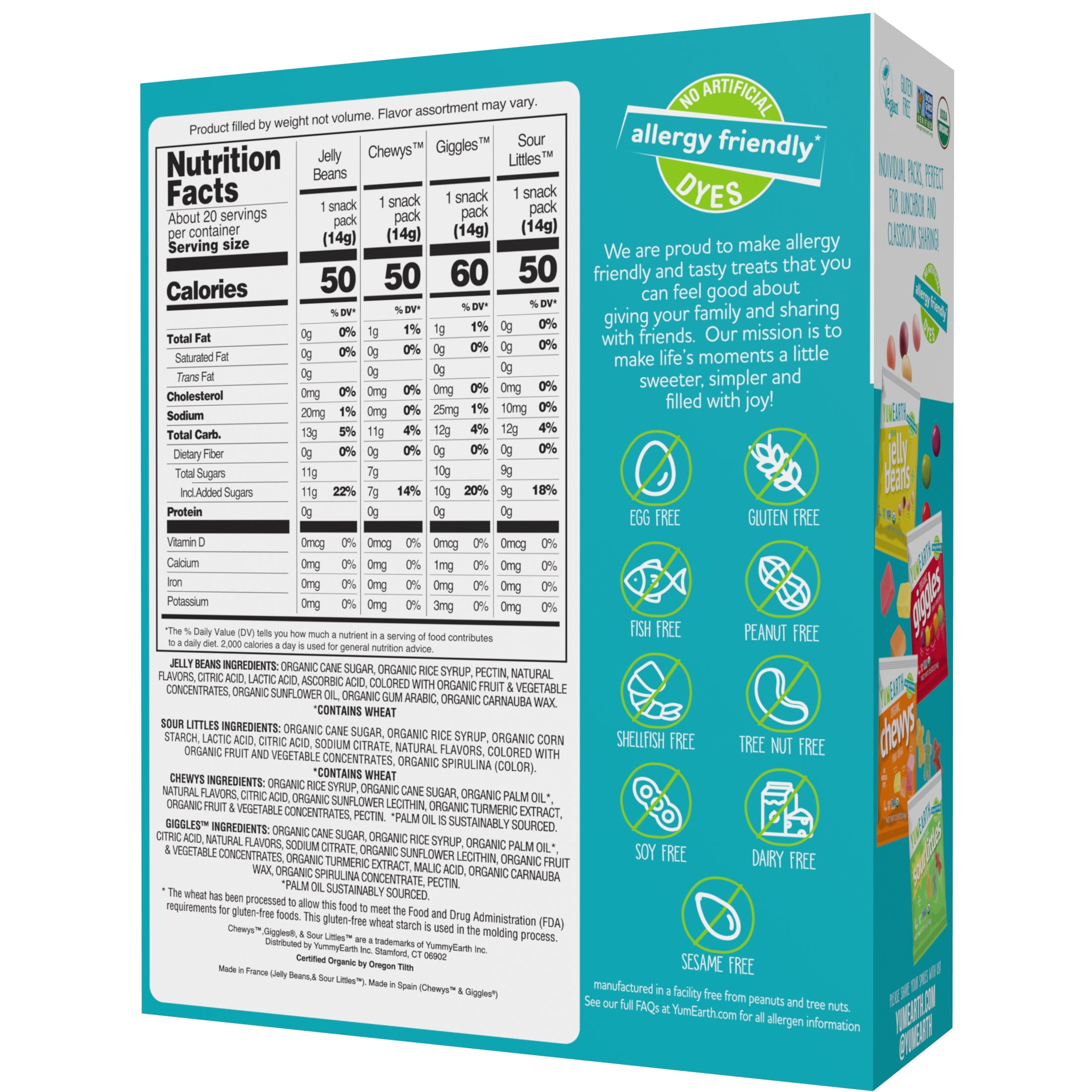 YumEarth Organic Variety Box Snack Packs 10 oz Box - Nut-Free, Vegan, Gluten-Free Snack Bars