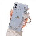 thumbnail image 1 of Funda de teléfono de TPU transparente con lámina dorada para mujer y niña, con cadena de pulsera de metal y cordón de mariposa, protección completa para iPhone 12 ||plata fo, 1 of 2
