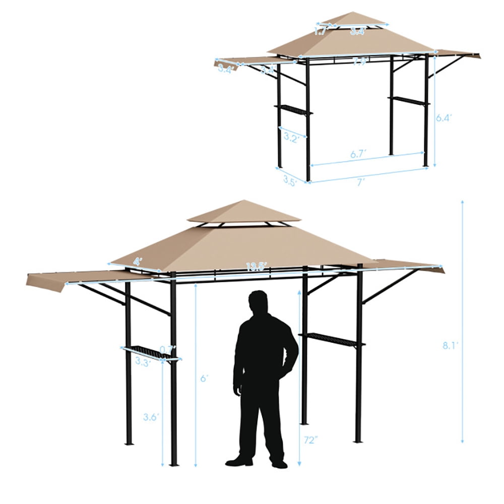 Aimee Lii 13.5 x 4 Feet Patio BBQ Grill Gazebo Canopy with Dual Side Awnings, Backyard Canopy Gazebo, Beige