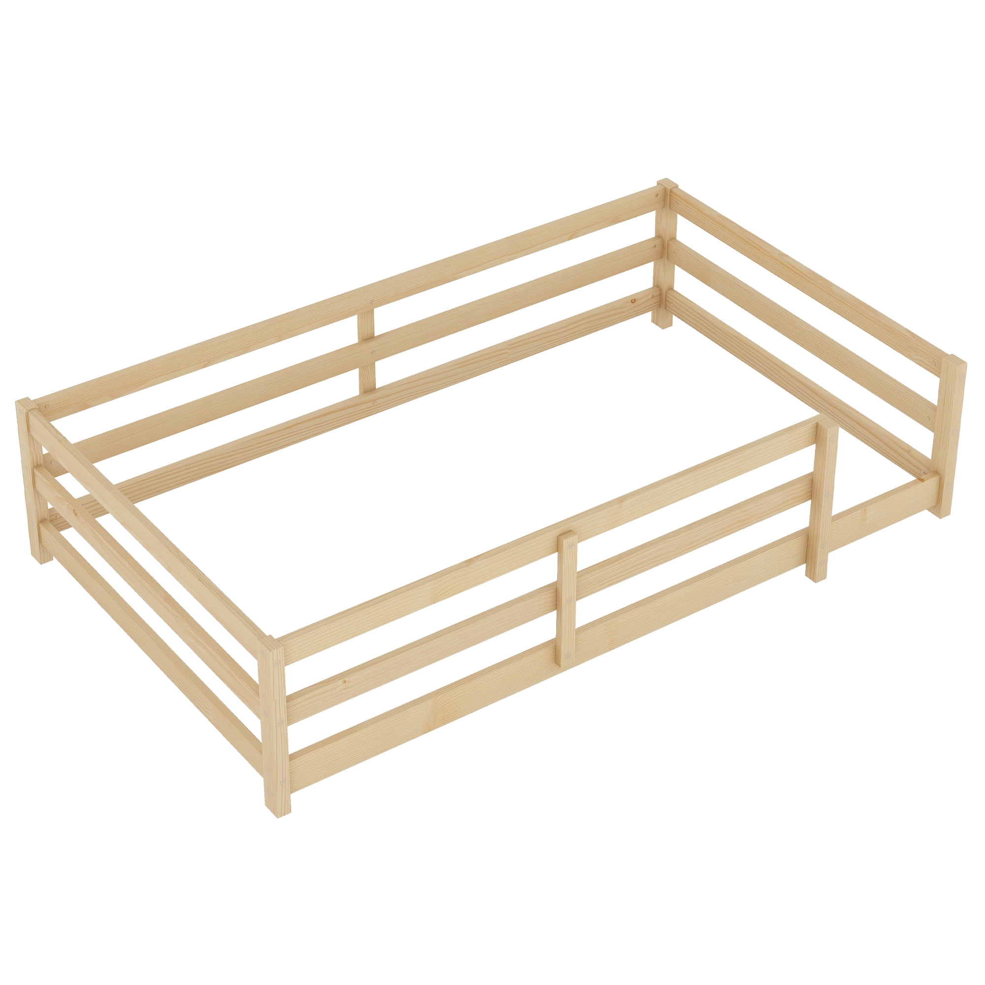 Jopath Twin Size Floor Bed, Montessori Floor Bed with Fence, Wood Montessori Floor Bed for Kids Girls Boys (Natural)