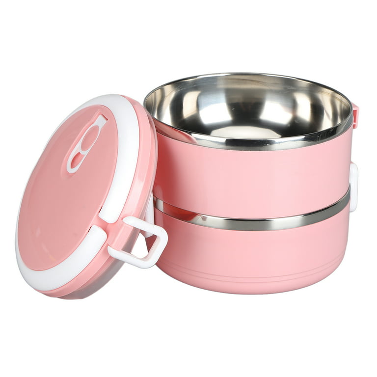Brrnoo Stainless Steel Thermal Lunch Box, Stackable Hot Food Insulated Box  Round Sealed Food Containers Pink 