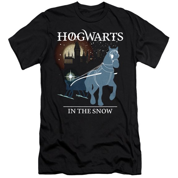 Harry Potter Hogwarts Christmas In The Snow Unisex Adult Canvas Brand T Shirt, Black, Large
