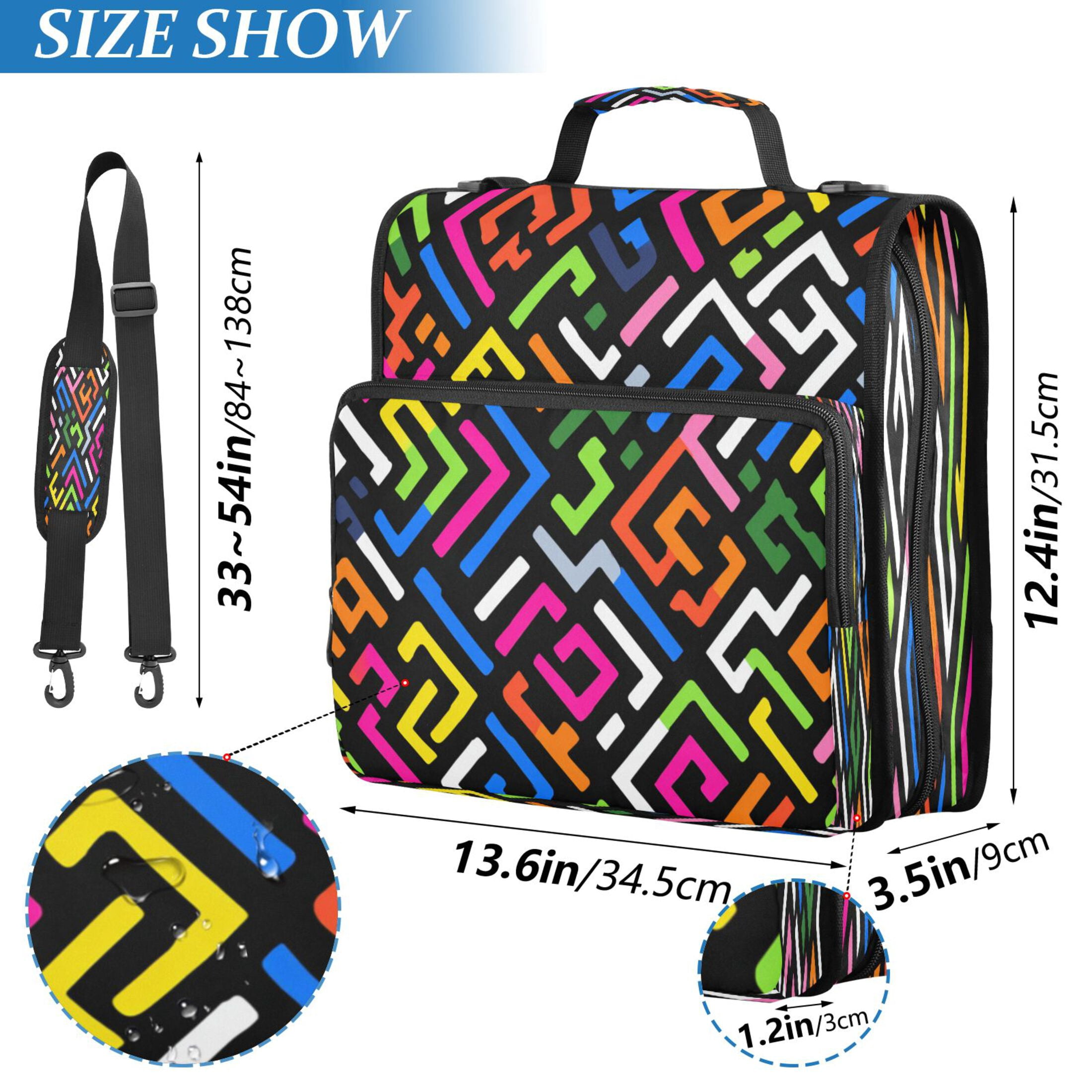 3 Ring Zipper Binder Stationery Organizer for Study Work Home Travel, All-Purpose File Folder Storage Bag for Daily Document Organization Multicolor Geometric Puzzle