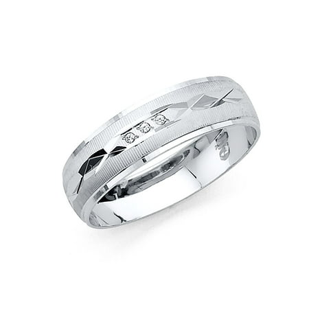 FB Jewels 14K White Gold Ring Mens Cubic Zirconia CZ Anniversary Wedding Band Size