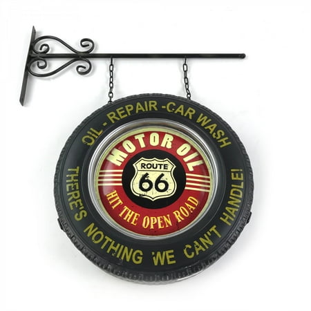 route 66 double sided light up hanging tire metal sign man cave garage