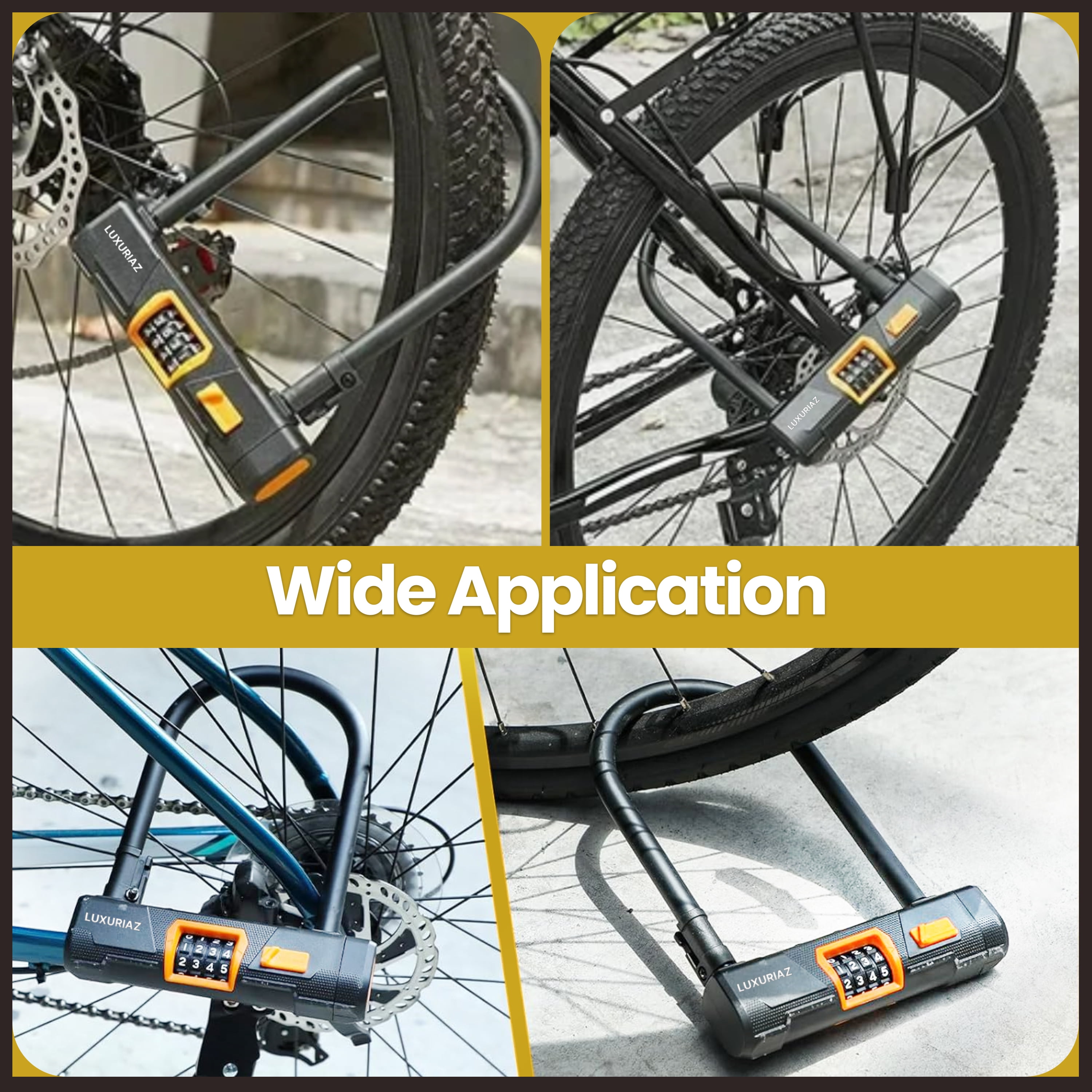 Luxuriaz 4-Digit Resettable Combination Bike U-Lock with 5ft Cable | Secure Bicycle Frame and Wheels