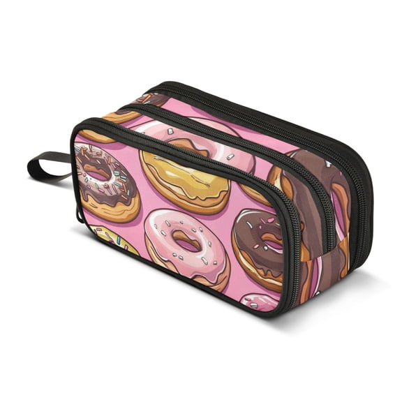 FORMRS Pencil Case with 3 Compartments Zipper Pouch, Elementary School Level and up, Cute Doughnuts Pattern