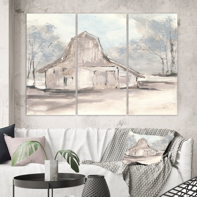 Designart - Grange de Ferme Gris VI - Oeuvre Moderne sur Toile de Ferme