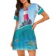 thumbnail image 1 of Balery Lighthouse Sea Port Camisón de manga corta con cuello redondo para mujer, cómodo y elegante., 1 of 6