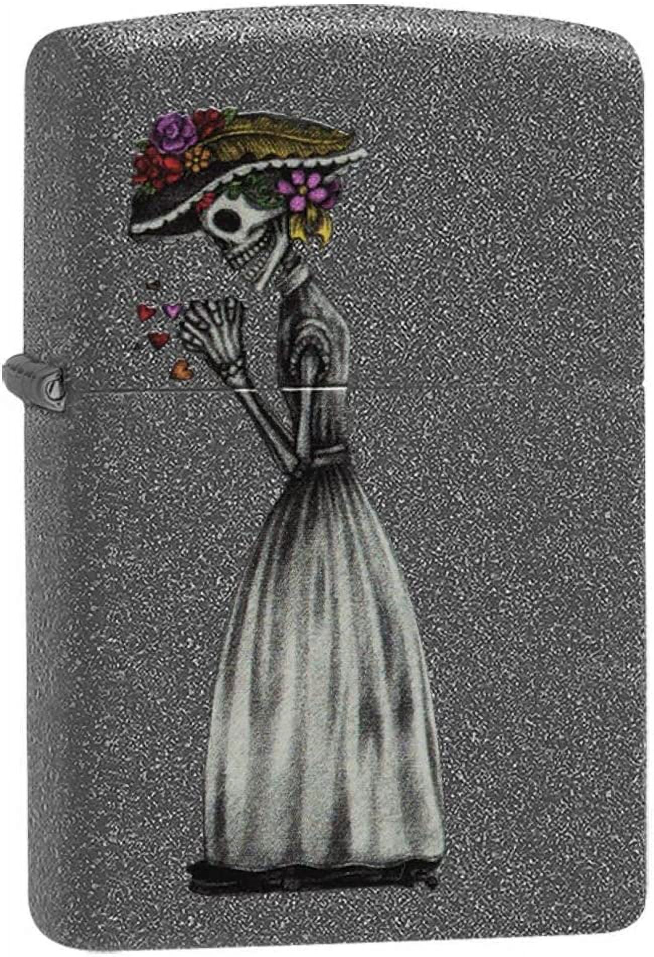 Zippo Personalized Message Engraved on Backside Iron Stone Wedding Couple Dead Skulls Set #28987
