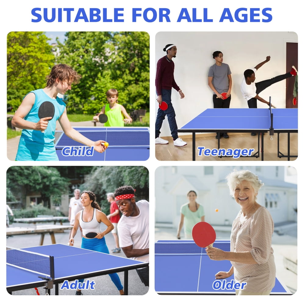 6ft Mid-Size Table Tennis Table, Foldable & Portable Ping Pong Table Set for Indoor & Outdoor Games with Net, 2 Table Tennis Paddles and 3 Balls