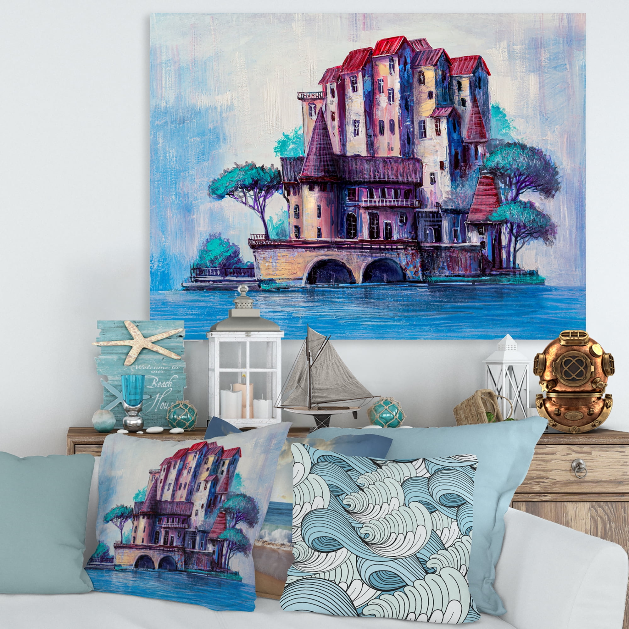 Designart ' Ancient City Skypscrapers By The Bridge ' Traditional Canvas Wall Art Print