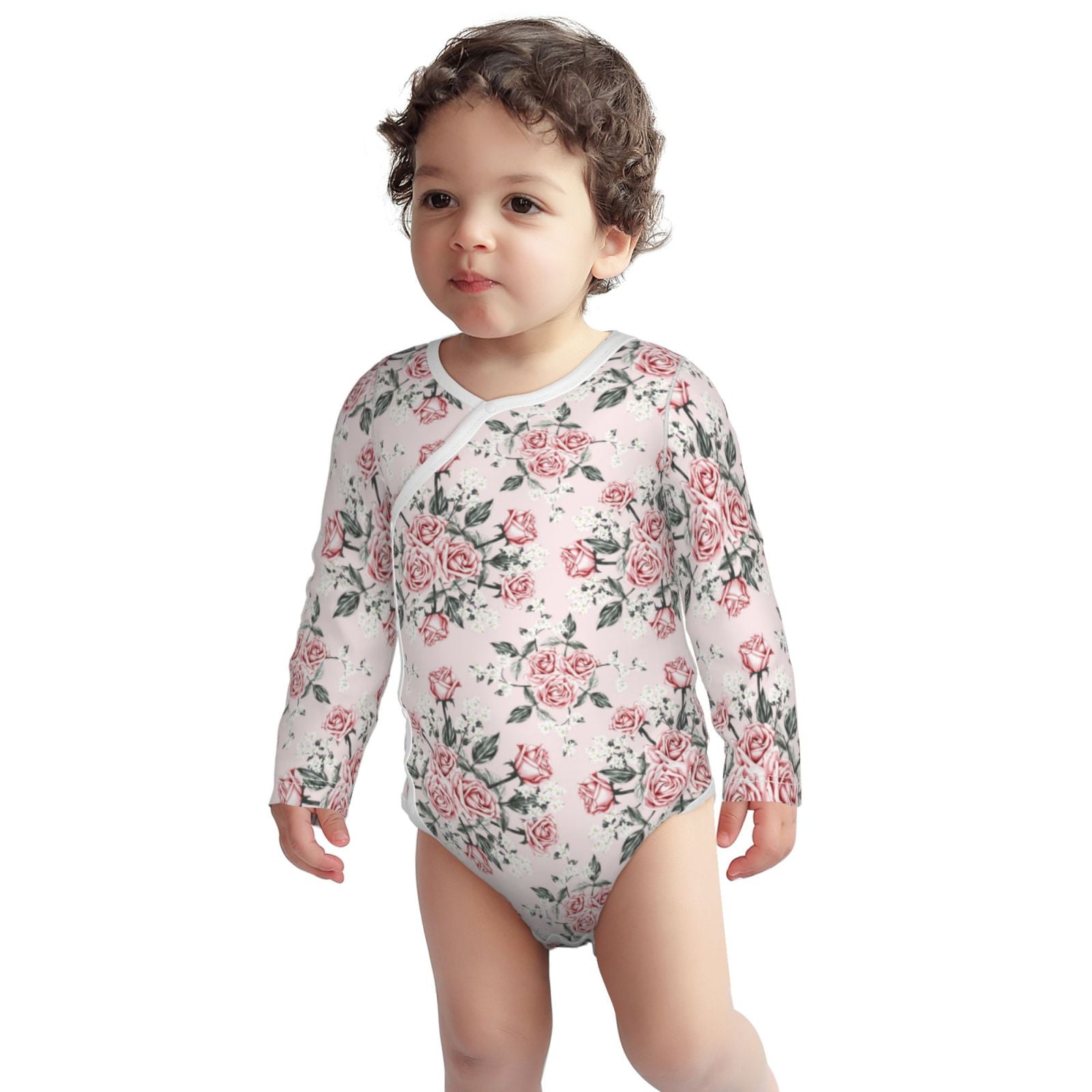 Xecao Rose Flowers Print Baby unisex-baby Cotton Long-sleeve Bodysuits-2 Years