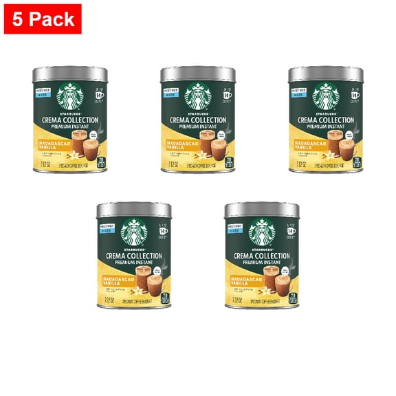 Starbucks Crema Collection Premium Instant Madagascar Vanilla Flavored Coffee 100% Arabica 7.12 oz - 5 Pack