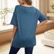 thumbnail image 5 of Camiseta Holgada de Algodón de Color Liso con Cuello Redondo y Aberturas Laterales, Azul, Talla L, 5 of 6