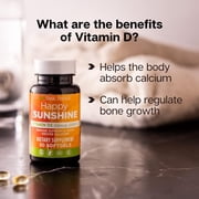 Basic Health Brands Happy Sunshine Vitamin D3 Supplement 2000 IU, Immune & Bone Support - 30 Count