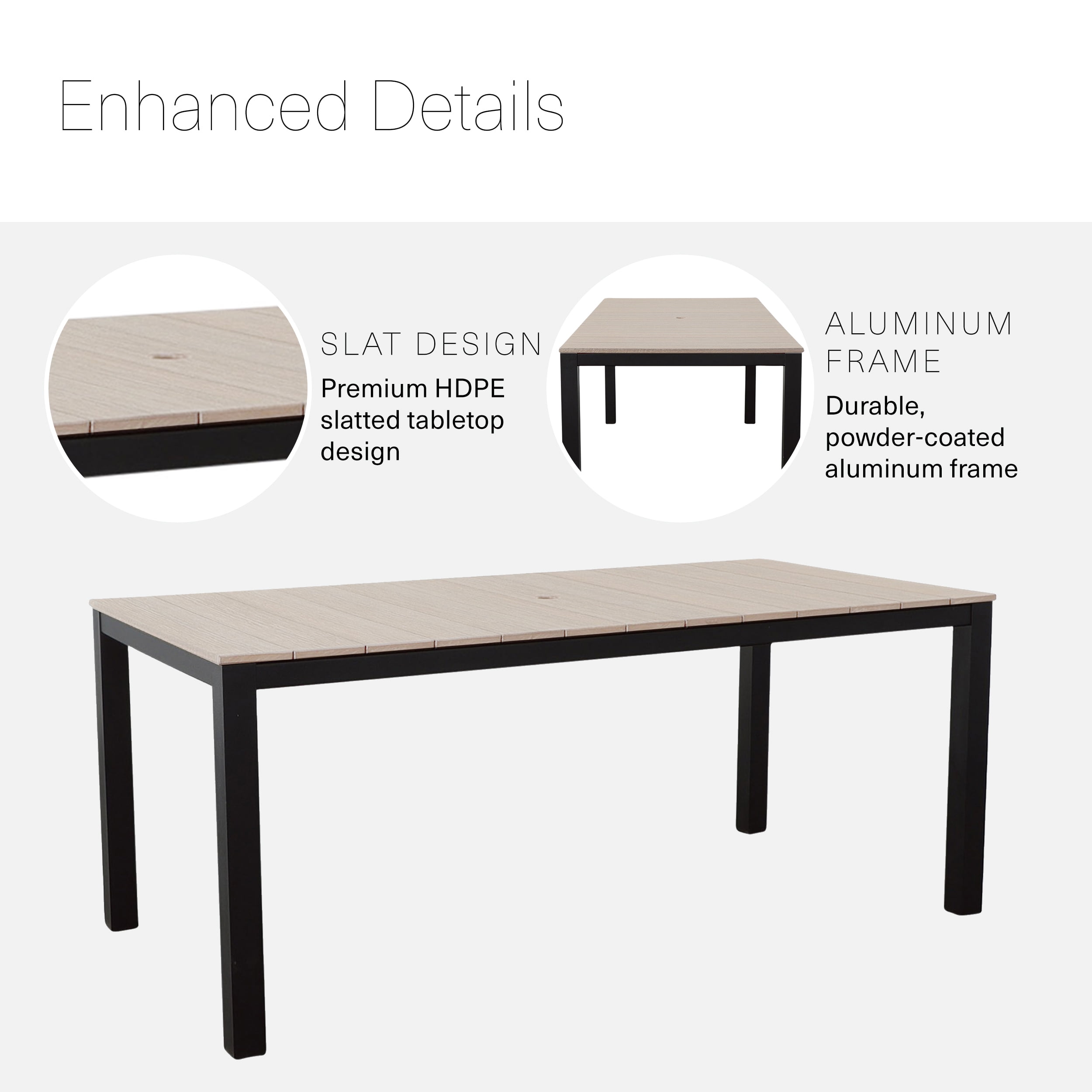 DuroGreen Park City 72" Rectangular 6-Pc Outdoor Dining Set, 1 Table/1 Bench/4 Chairs Made With All-Weather Tangentwood, High End Patio Furniture, Easy Assembly, USA Made, Black with Paper Birch