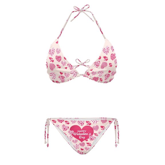 HELLHERO Valentine Heart Print 2 Piece Bikini Set Quick Drying Plus Size Two Piece Swimwear Cute Halter Tie Side Bathing Suit for Vacation
