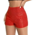 thumbnail image 6 of Women's Elastic High Waist Glitter Sequins Shorts Sparkly Straight Leg Party Shorts Metallic Hot Pants Club Party  Sexy Straight Leg Shorts, 6 of 8