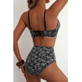 thumbnail image 3 of SHEWIN Swimsuit Women Embroidered Floral Textured Bikini Sets 2 Piece High Waisted Bathing Suits Lace Up Back Scalloped V Neck Swimwear, 3 of 8
