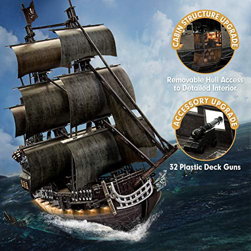 CubicFun 3D Pirate Ship Puzzle Model Kits with Led Lights,Large Black Queen .C 