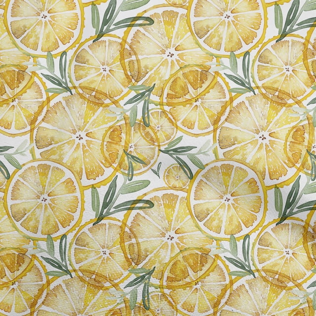 oneOone Polyester Spandex Yellow Fabric Leaves & Lemon Sewing Material Print Fabric By The Yard 56 Inch Wide