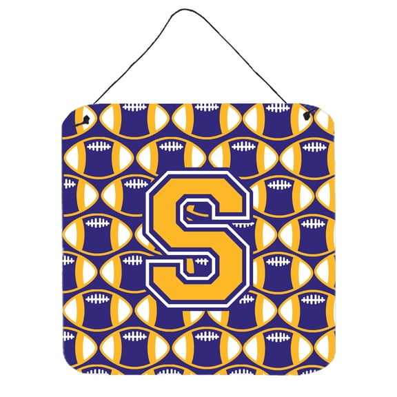 Letter S Football Purple and Gold Wall or Door Hanging Prints