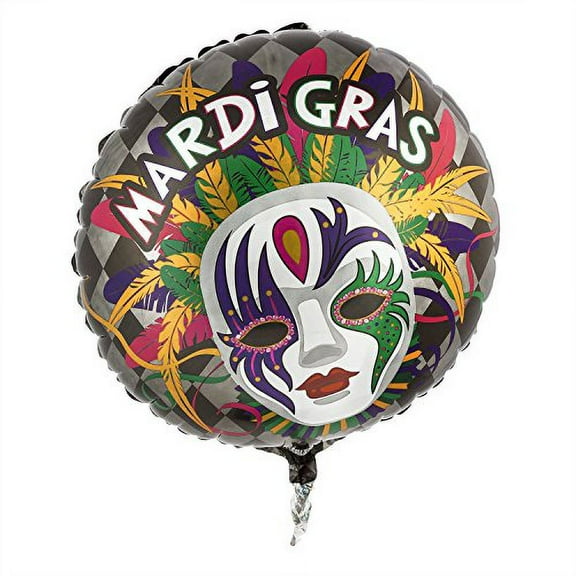 Mardi Gras Mask & Feathers Holographic Foil Balloon