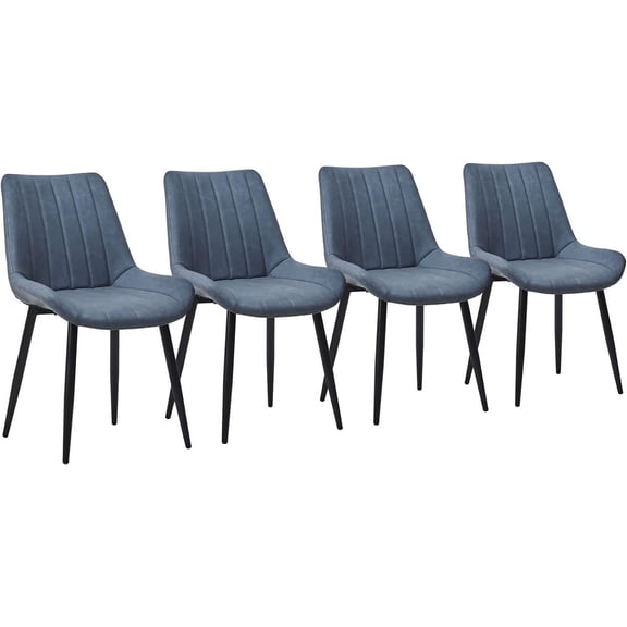 CLIPOP Dining Chairs Set of 4, Faux Leather Dining Chairs with Upholstered Seat, High Back Comfy Cushion, Metal Leg, Accent Kitchen Side Chair for Living, Restaurant & Meeting Room, Blue