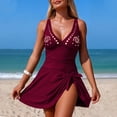thumbnail image 2 of Babcutegg Women's Solid Color Backless Bikini Set Two Piece Off-Shoulder Swimsuit with Cutout Details Beach Swimwear Wine Size S, 2 of 6