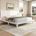 thumbnail image 3 of Queen Platform Bed Frame with Headboard, Wood Slat Support, No Box Spring Needed, Sturdy Pine Wood, for Bedroom, White, 3 of 9