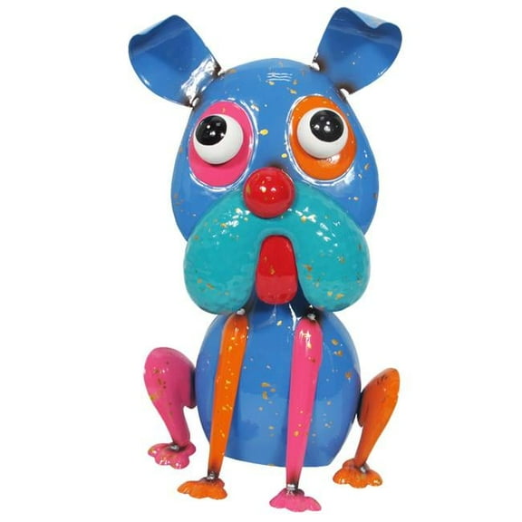 Colorful Enameled Metal Dog Statue - Blue