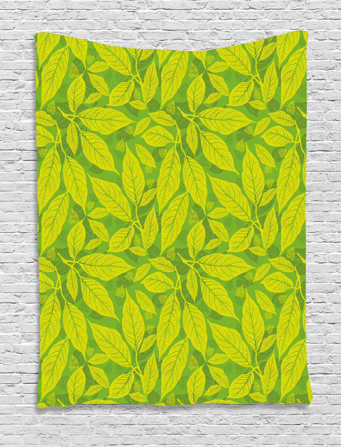 Botanical Tapestry, Monochromatic Pattern of Natural Artwork Leaves in the Forest, Wall Hanging