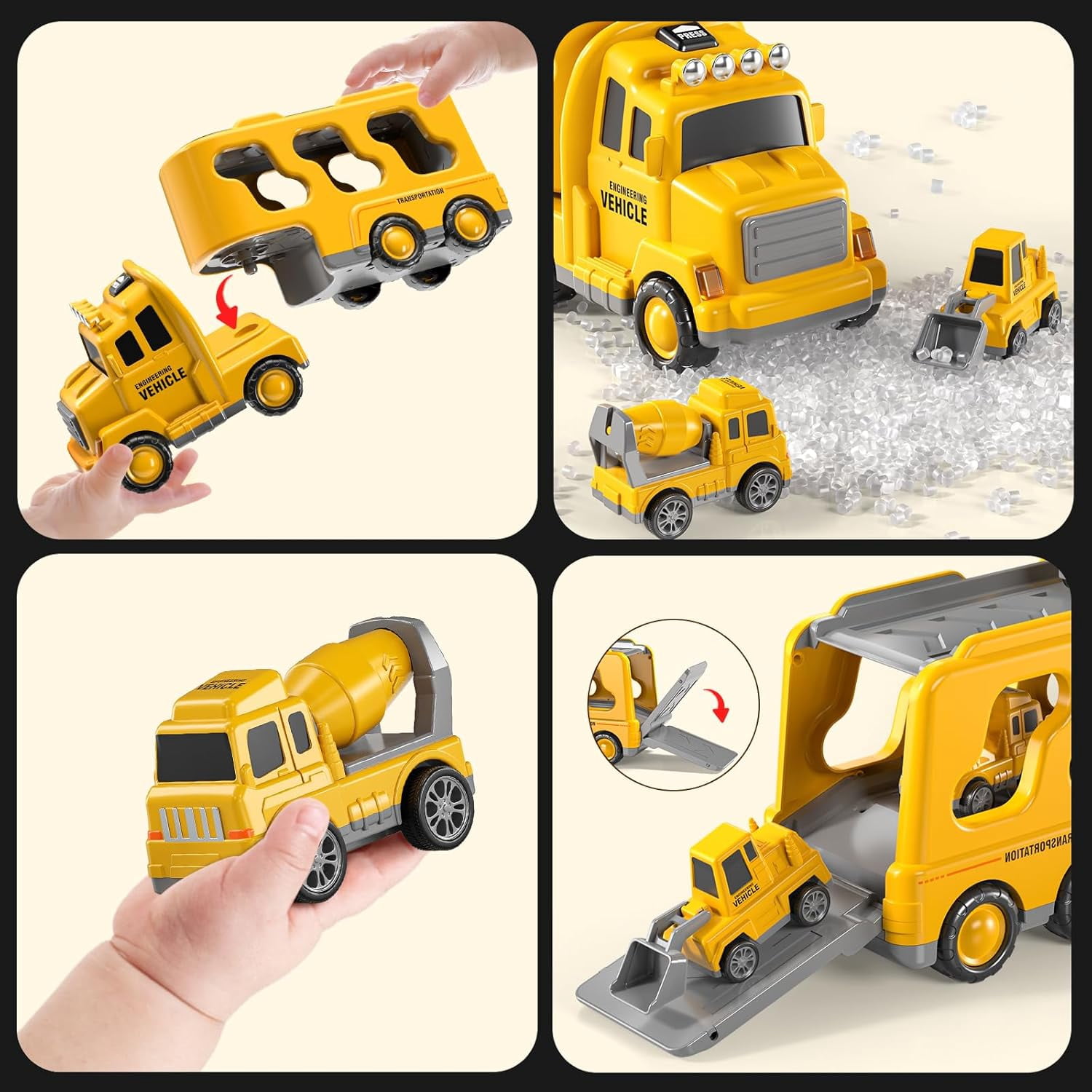 TYMZDYN Construction Truck Boy Toys for 3-5 Year Old Toddlers - Toys for 3 4 5 6 7 Years Old Engineering Transport Vehicle Carrier Truck, Kids Excavator Crane Gift Toys for Boys & Girls Aged 4-6