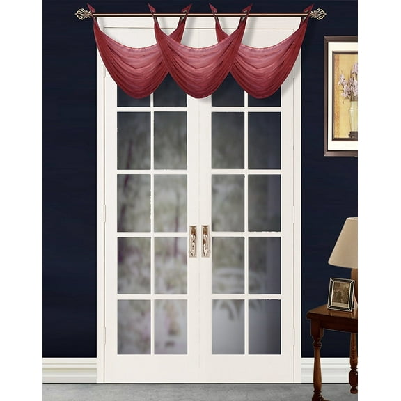 (#36) BURGUNDY 1PC Elegant Voile Sheer Swag Dressing Waterfall Bronze Grommets Valance, 55" X 24" Inch