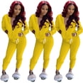 thumbnail image 2 of Women Solid Color Sets Zipper Hood Wear Lounge Wear Suit Sport Set Tops+Pants, 2 of 4