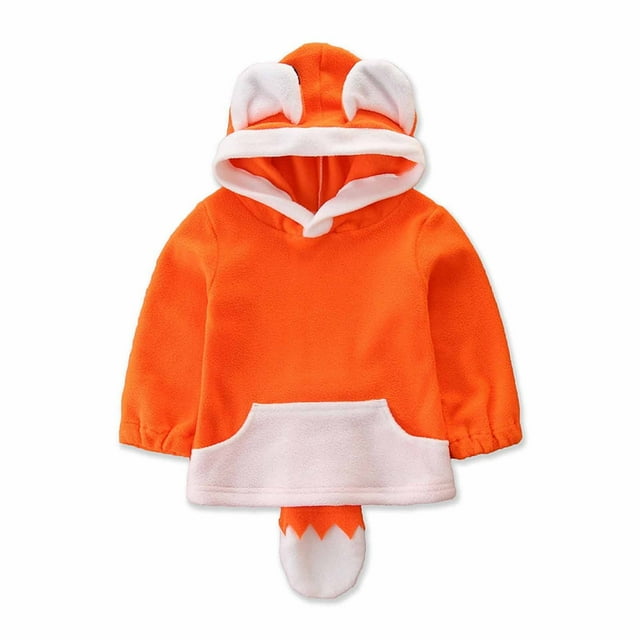 Sudadera Para Niños Pequeños Bebés Niños Otoño Invierno Estilo Animal Fleece Pullover Suéter Con Capucha Top Naranja Odeerbi LM103-6904