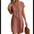 thumbnail image 1 of Vestido de para Mujer, Verano, Informal, Corta, Cuello en V, Midi, Abotonado, Camisero. Melocotón XL, 1 of 6