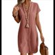 thumbnail image 1 of Vestido de para Mujer, Verano, Informal, Corta, Cuello en V, Midi, Abotonado, Camisero. Melocotón S, 1 of 6