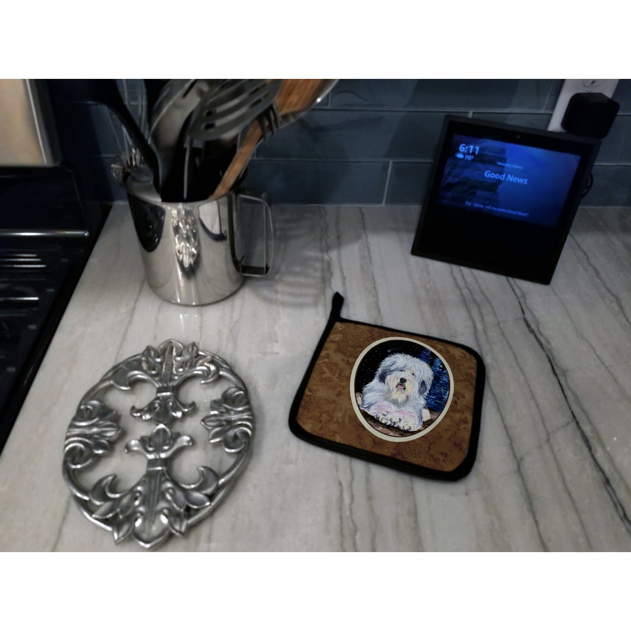 Carolines Treasures SS8443PTHD Starry Night Old English Sheepdog Pair of Pot Holders, 7.5HX7.5W, multicolor