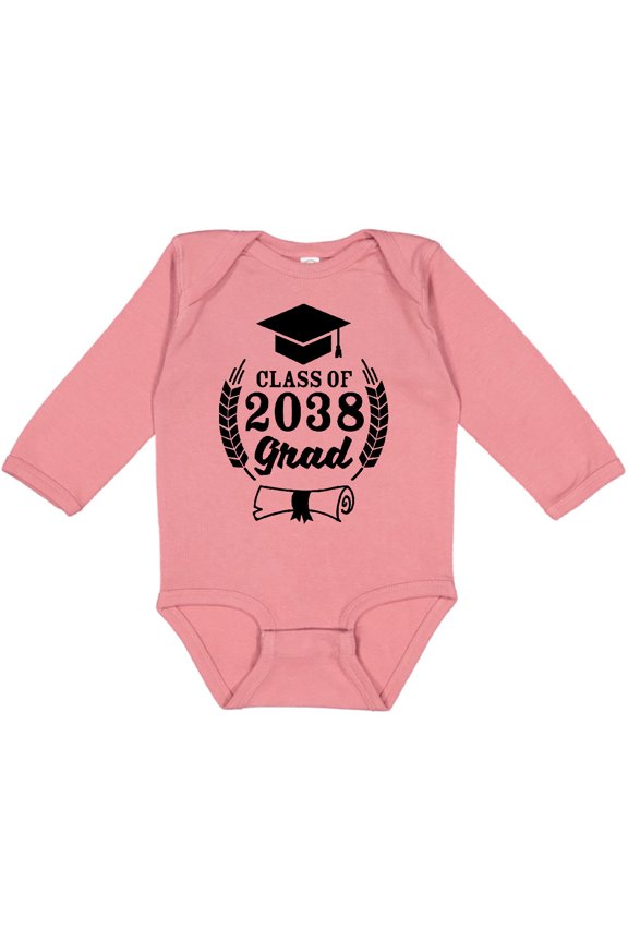 Class of 2038 Grad with Diploma and Graduation Cap Boys or Girls Long Sleeve Baby Bodysuit