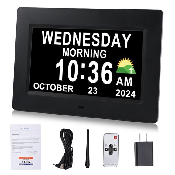 7" Large Display Digital Clock for Seniors, Digital Calendar Alarm Clock for Elderly Clock with Date Day of Week, 12 Alarms 4 Colors, Desk Wall Clocks for Alzheimers Dementia, Auto DST/Dimmer