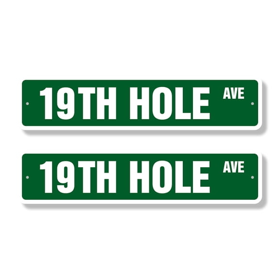 19TH HOLE Classic Street Sign (2 Pack) golfer golf clubs balls drinker Road Sign | 4" X 18" Plastic Address Sign