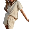 thumbnail image 3 of Conjuntos de Dos Piezas de Pantalones Cortos de Verano para Mujer, Top, Pantalones Cortos, Ropa de Descanso, Playa, Vacaciones, Chándales, Caqui, L, 3 of 7