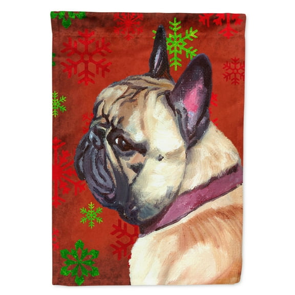 French Bulldog Frenchie Red Snowflakes Holiday Christmas House Flag