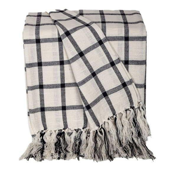 Premium Charcoal/White Cotton Throw with Tassels from Parkland Collection