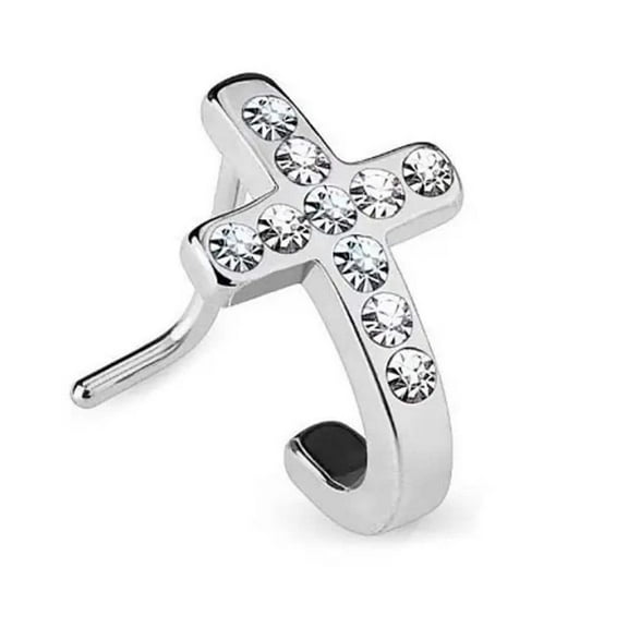 Surgical Steel Nose Ring Stud 20 Gauge 1/4" L Bend with Cross  Gem